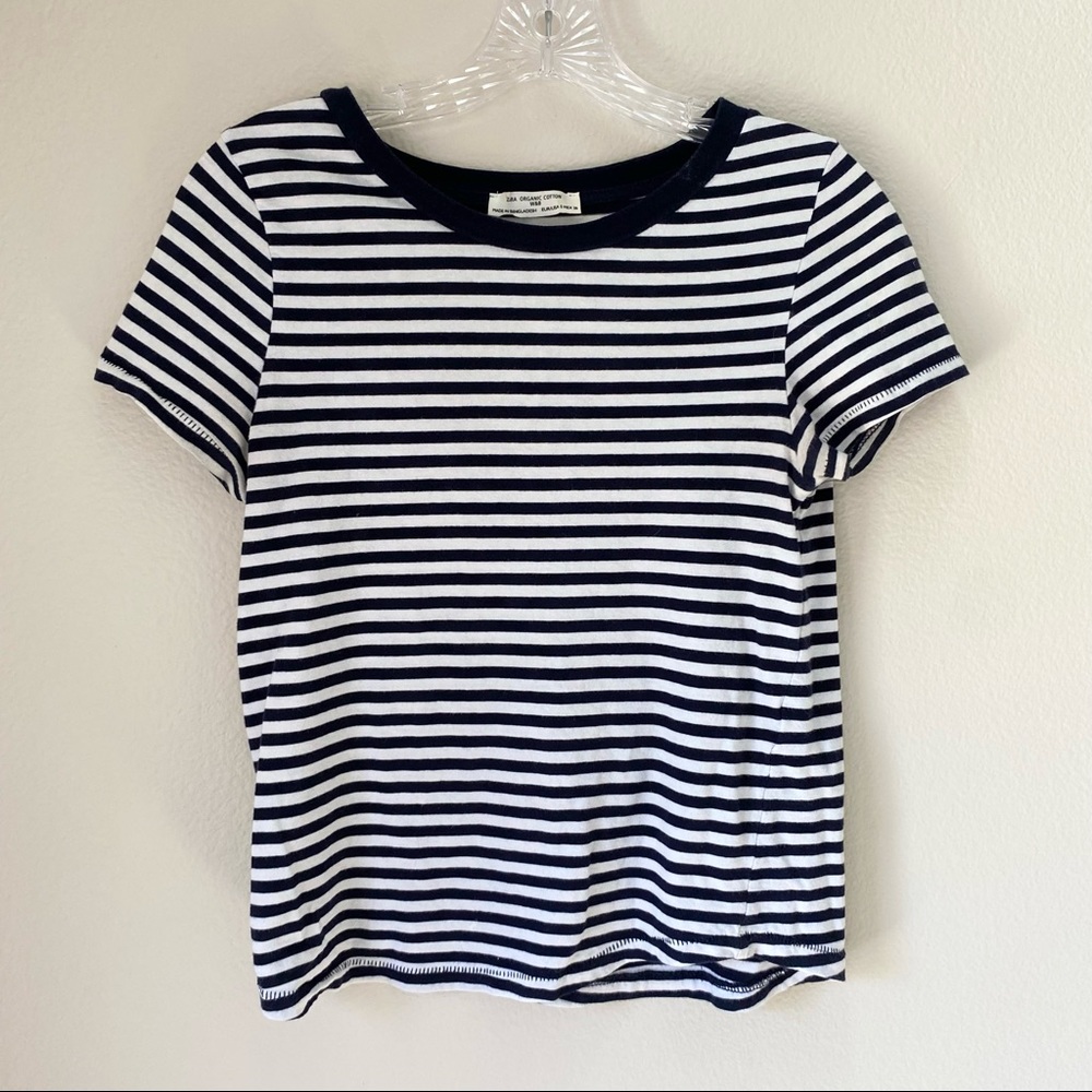 Navy and White Striped T-Shirt - Zara